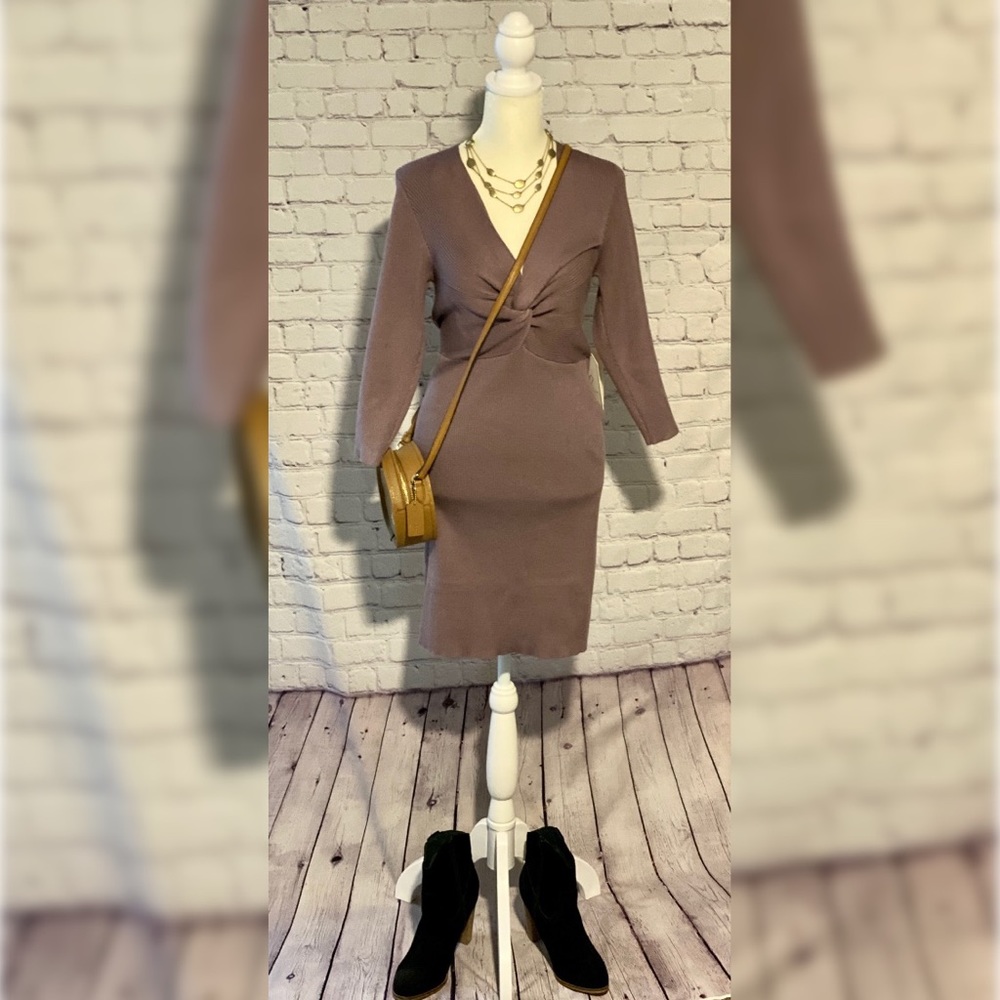 Twisted front sweater dress
